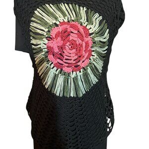 Damiana Crochet Rose Blouse Womens Floral Sleeveless Top Boho Hollow Out Loose